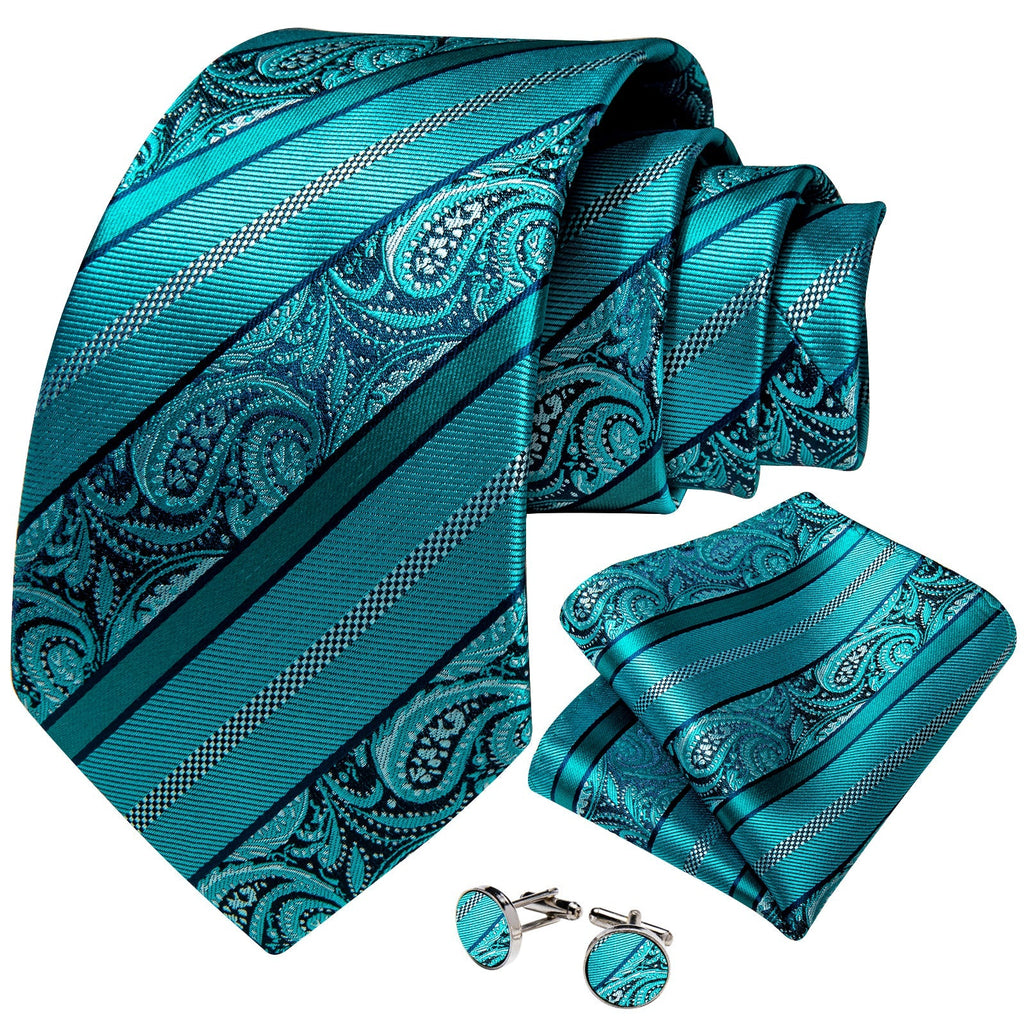 GentCrest Teal Paisley Tie Hanky Cufflinks Set - Image 2
