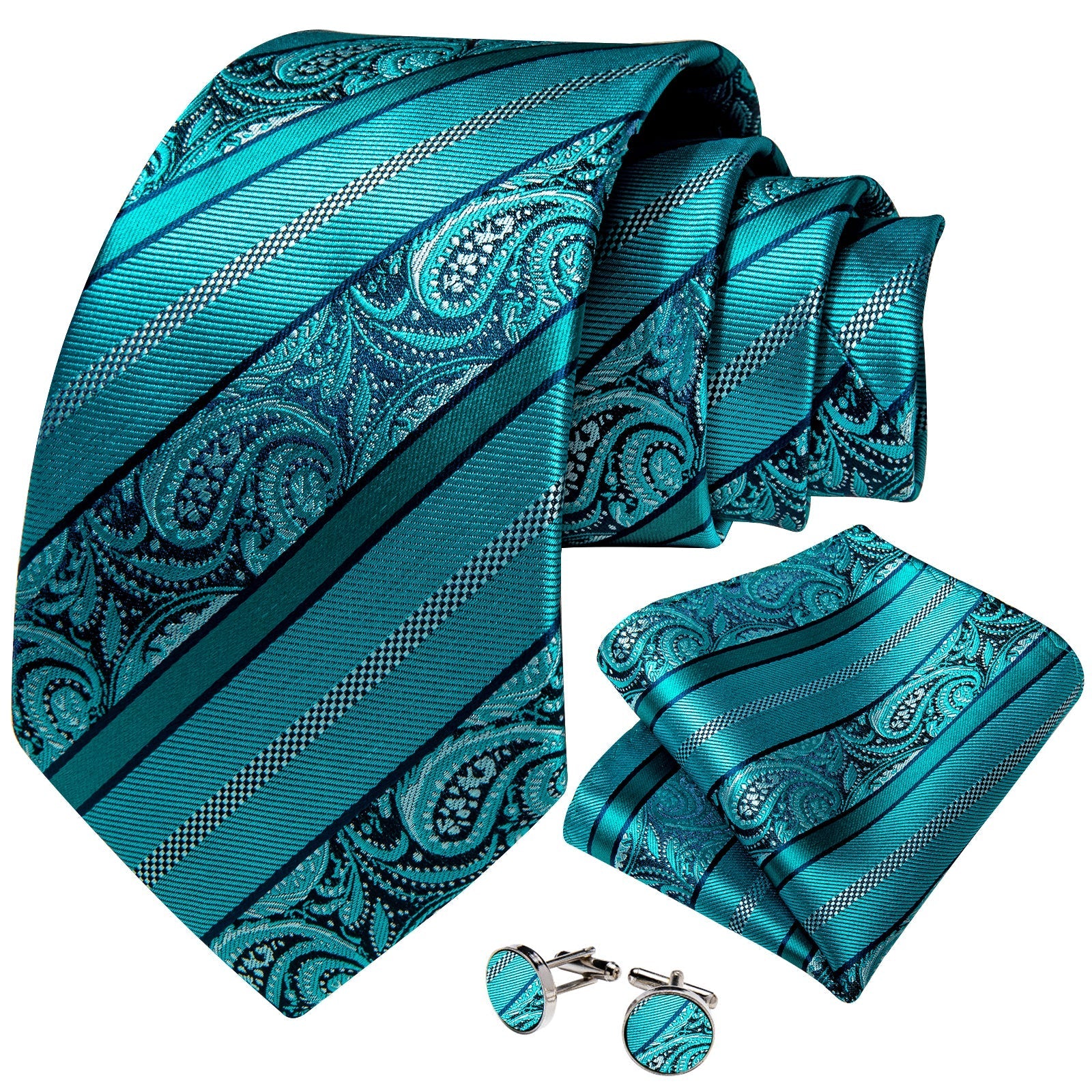 GentCrest Teal Paisley Tie Hanky Cufflinks Set - Image 2