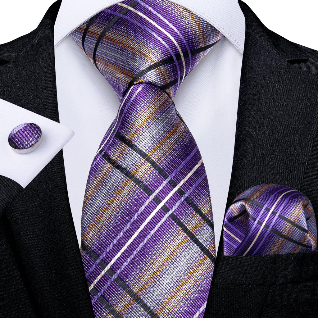 GentCrest Purple Striped Tie Hanky Cufflinks Set - Image 1