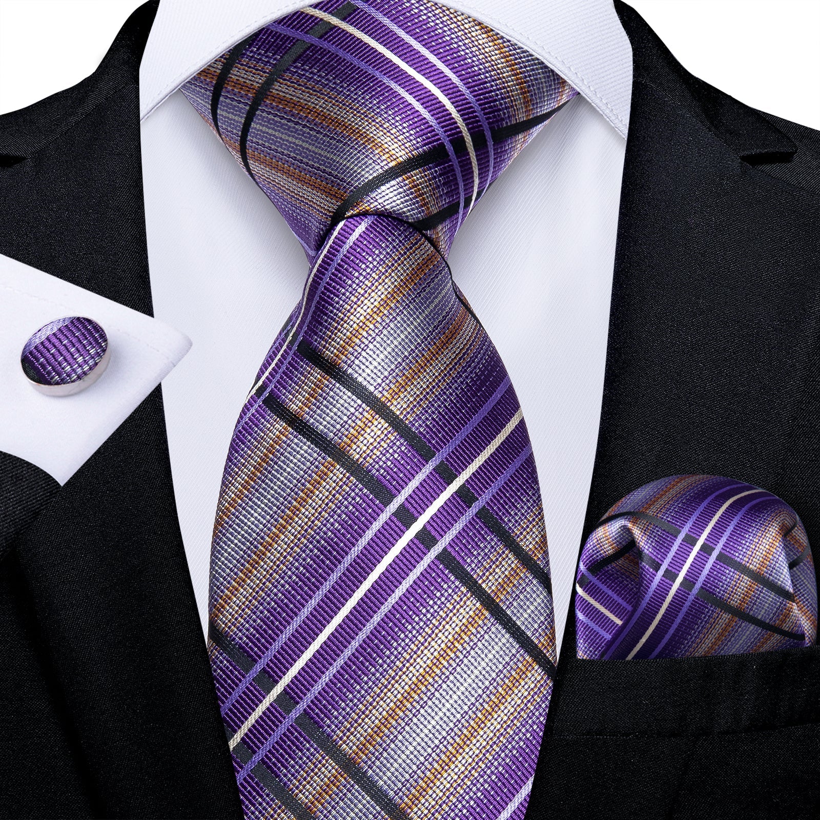 GentCrest Purple Striped Tie Hanky Cufflinks Set - Image 1