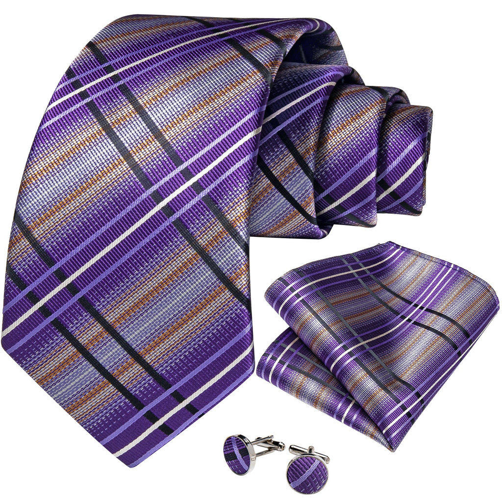 GentCrest Purple Striped Tie Hanky Cufflinks Set - Image 2