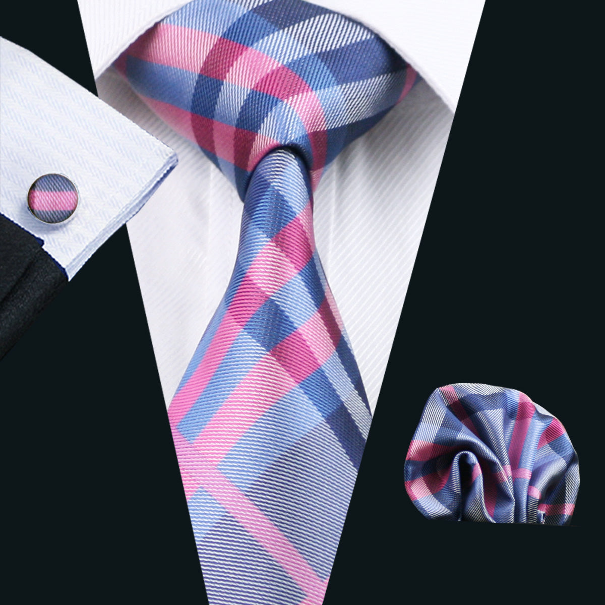 GentCrest Blue Plaid Tie Hanky Cufflinks Set - Image 1