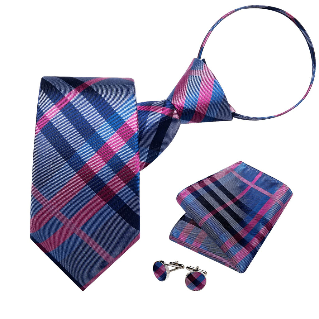 GentCrest Blue Plaid Tie Hanky Cufflinks Set - Image 2