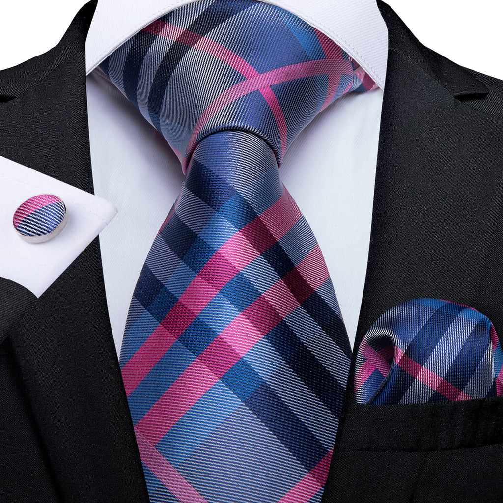 GentCrest Blue Plaid Tie Hanky Cufflinks Set - Image 1