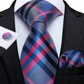 GentCrest Blue Plaid Tie Hanky Cufflinks Set - Image 1