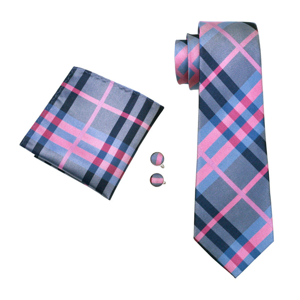 GentCrest Blue Plaid Tie Hanky Cufflinks Set - Image 3
