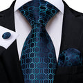 GentCrest Blue Geometric Tie Hanky Cufflinks Set - Image 1
