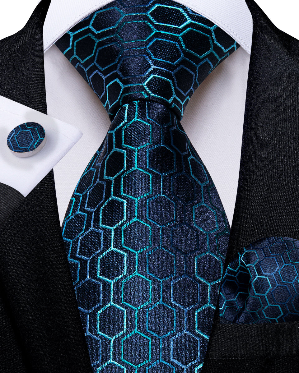 GentCrest Blue Geometric Tie Hanky Cufflinks Set - Image 3