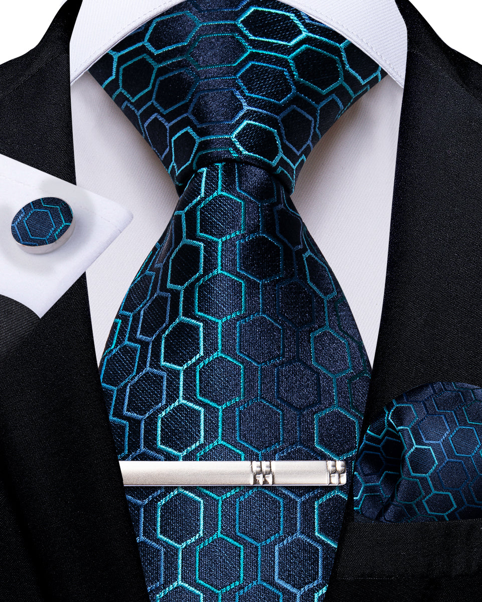 GentCrest Blue Geometric Tie With Clips - Image 3