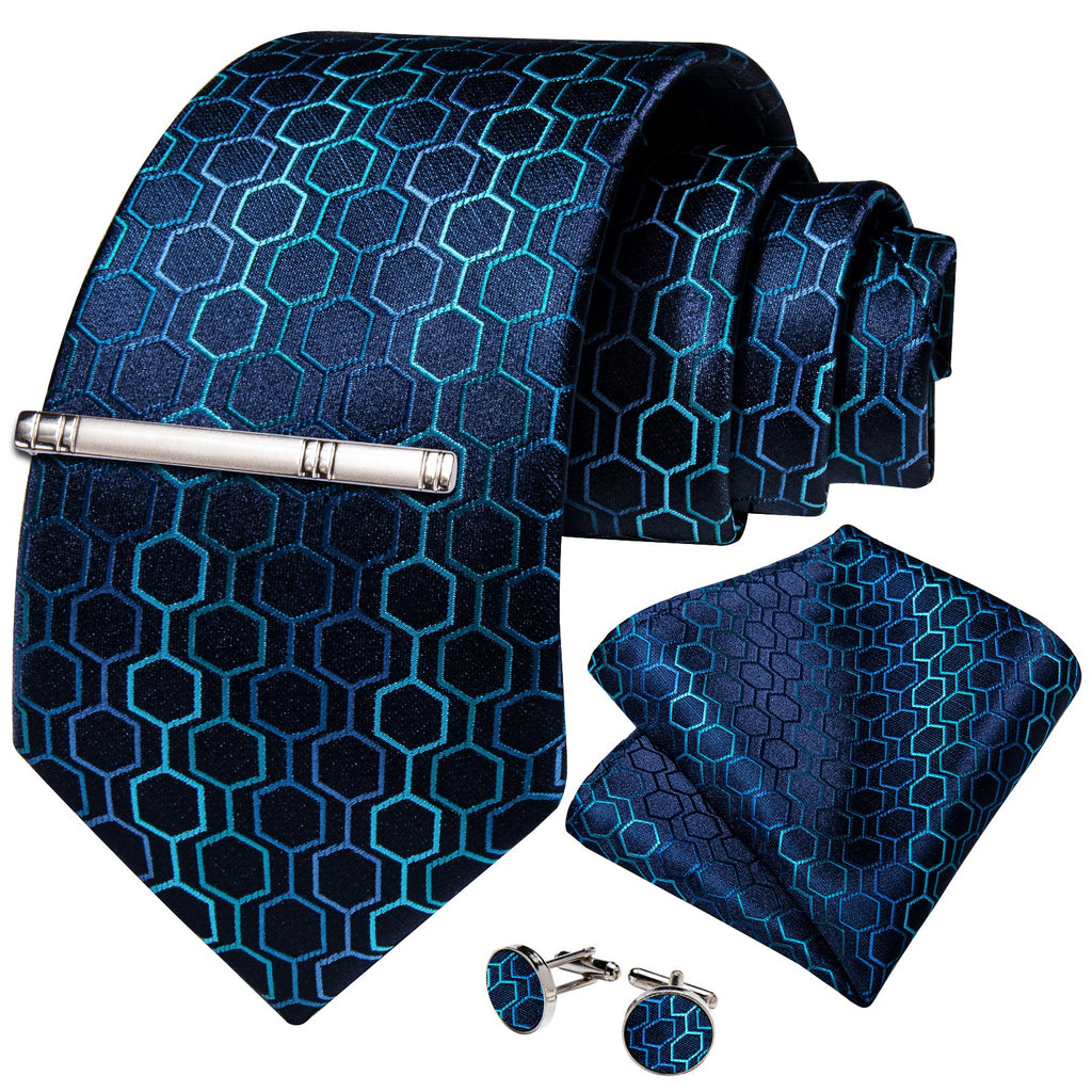 GentCrest Blue Geometric Tie With Clips - Image 1