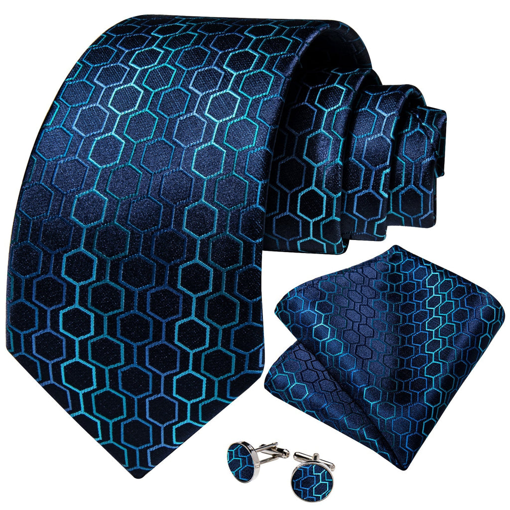 GentCrest Blue Geometric Tie Hanky Cufflinks Set - Image 2