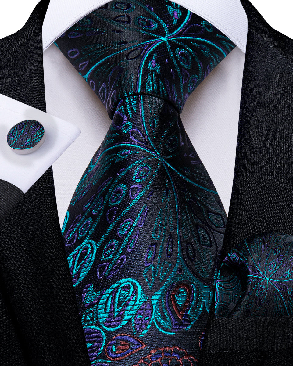 GentCrest Black Paisley Tie Hanky Cufflinks Set - Image 3
