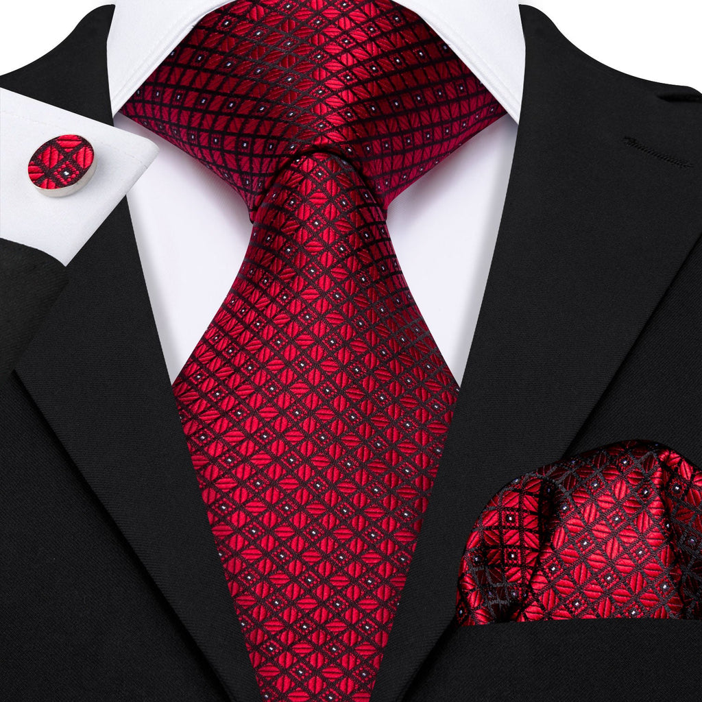 GentCrest Red Plaid Tie Hanky Cufflinks Set - Image 1