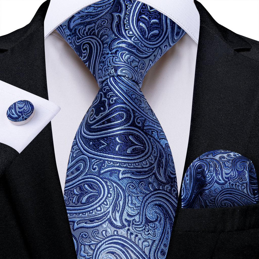 GentCrest Blue Paisley Tie Hanky Cufflinks Set - Image 1