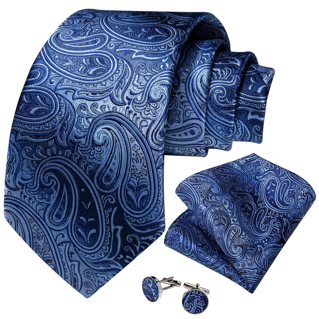 GentCrest Blue Paisley Tie Hanky Cufflinks Set - Image 2