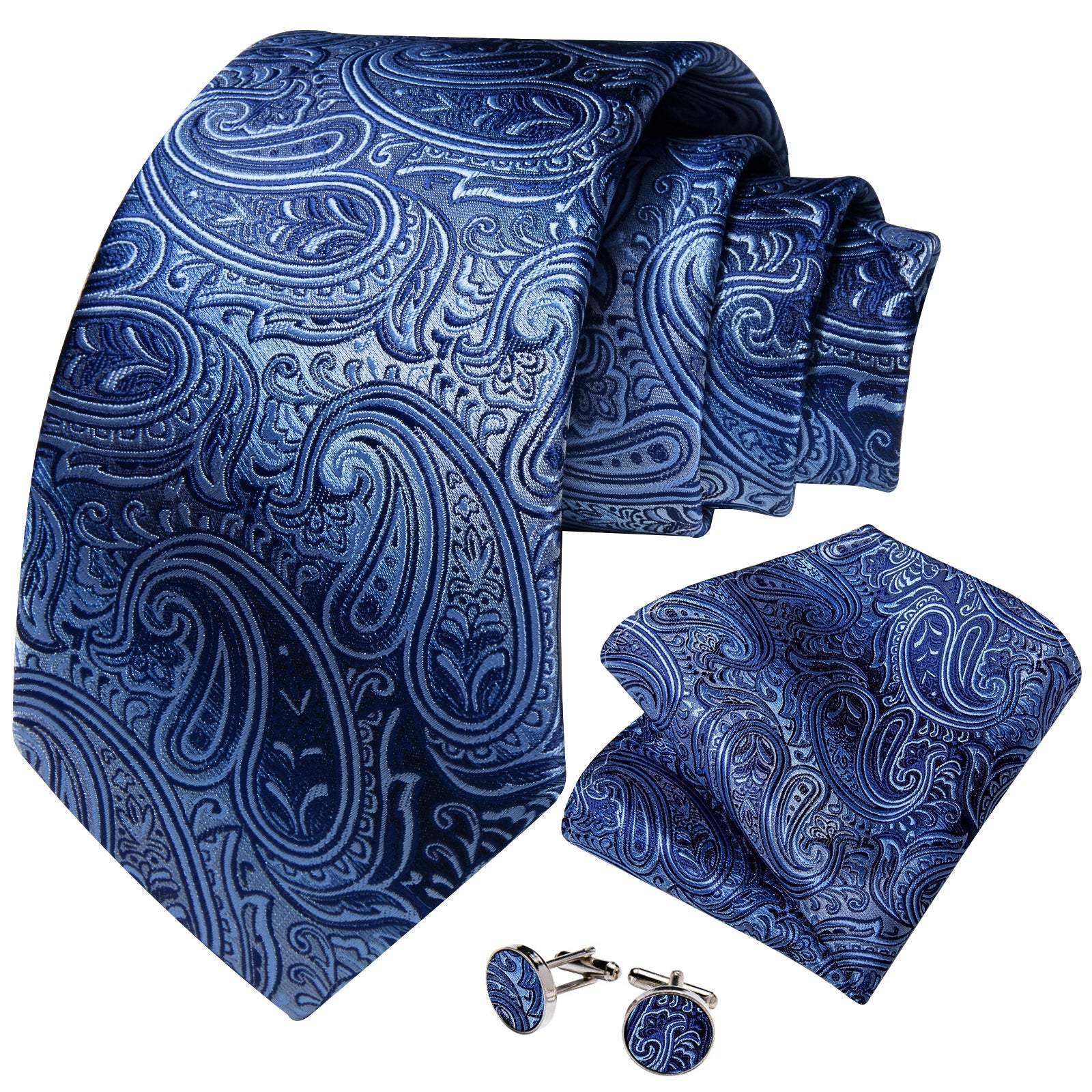 GentCrest Blue Paisley Tie Hanky Cufflinks Set - Image 2
