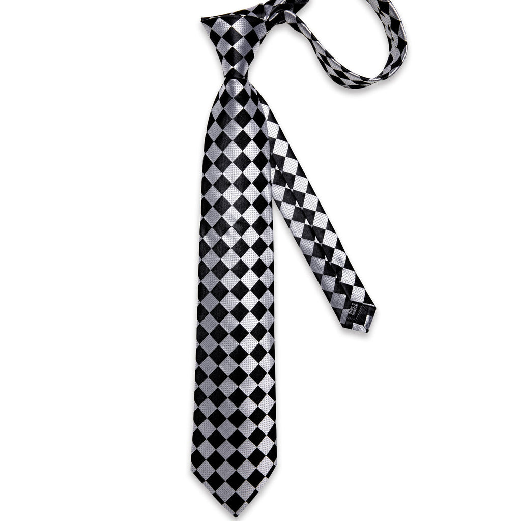Silver & Black Checkerboard Silk Tie Set - GentCrest - View 4
