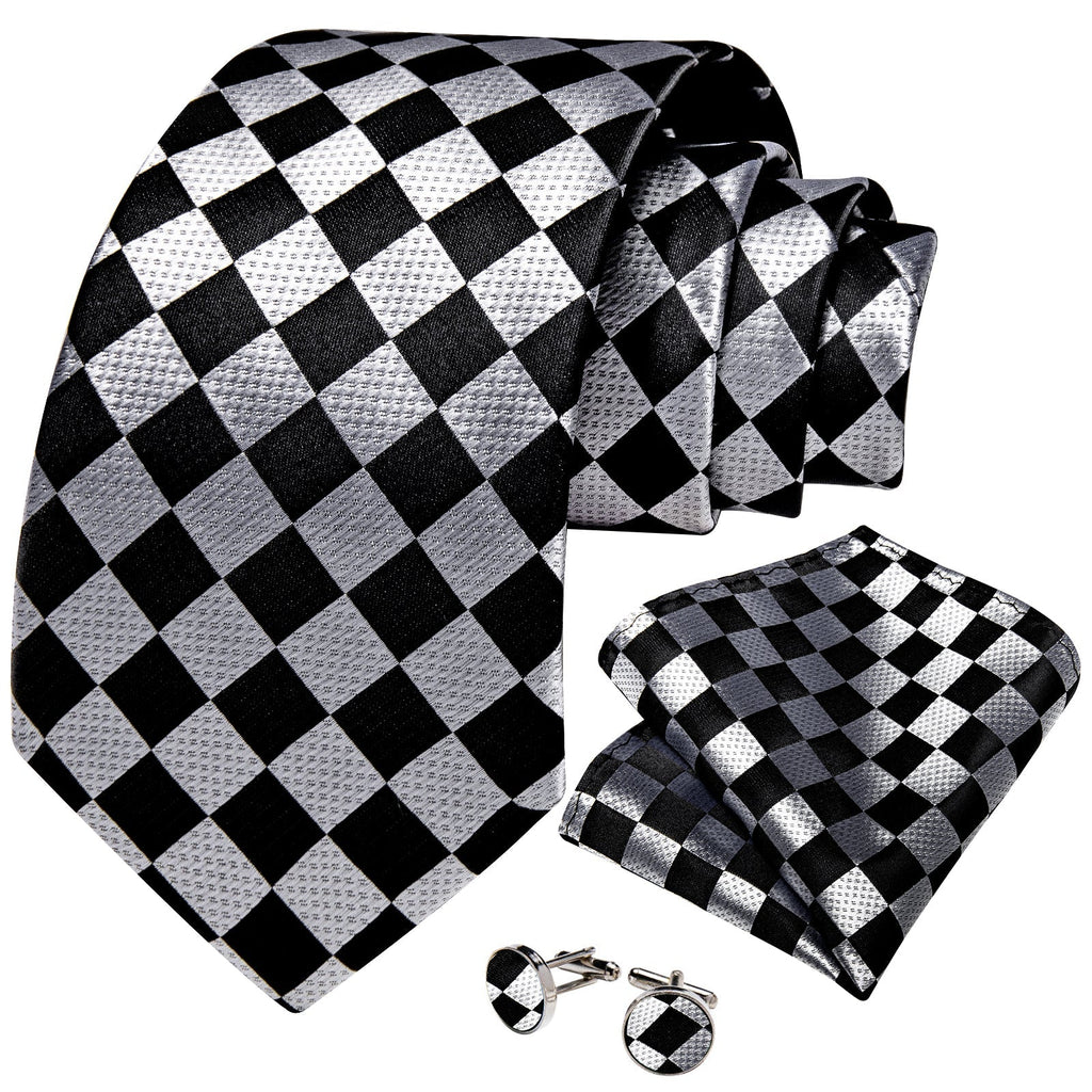 GentCrest Black Plaid Tie Hanky Cufflinks Set - Image 4