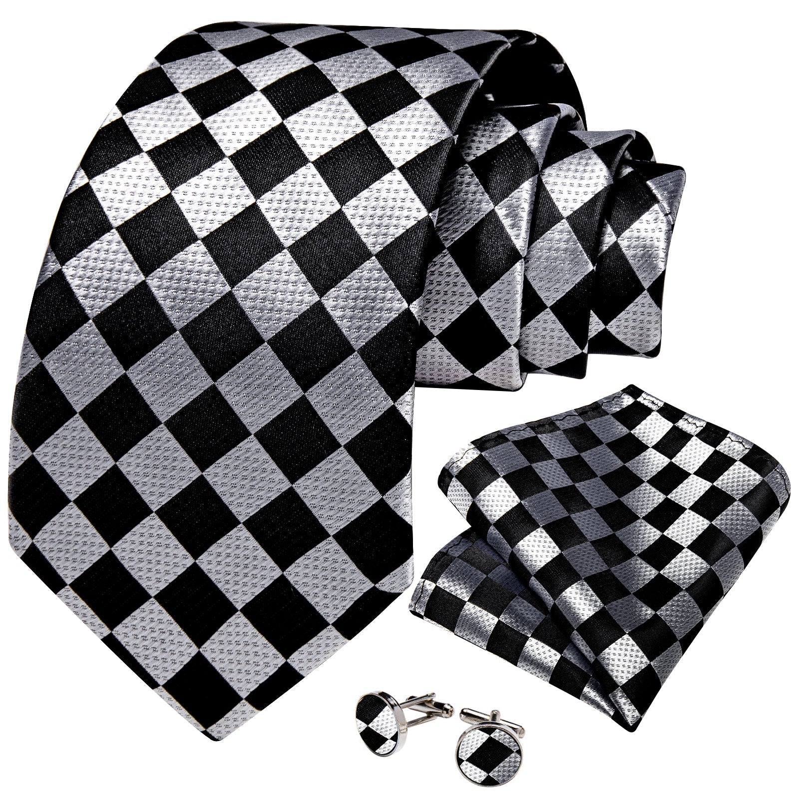 GentCrest Black Plaid Tie Hanky Cufflinks Set - Image 4