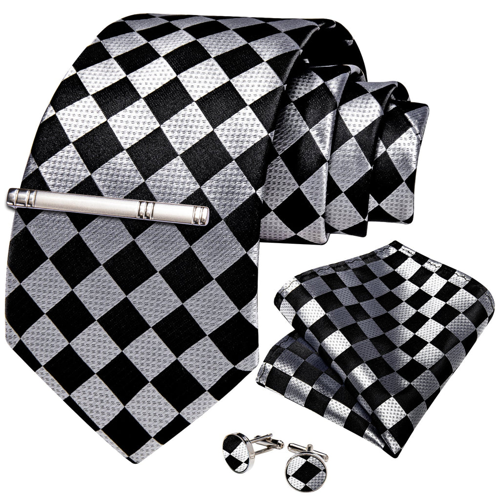 GentCrest Black Plaid Tie Hanky Cufflinks Set - Image 1