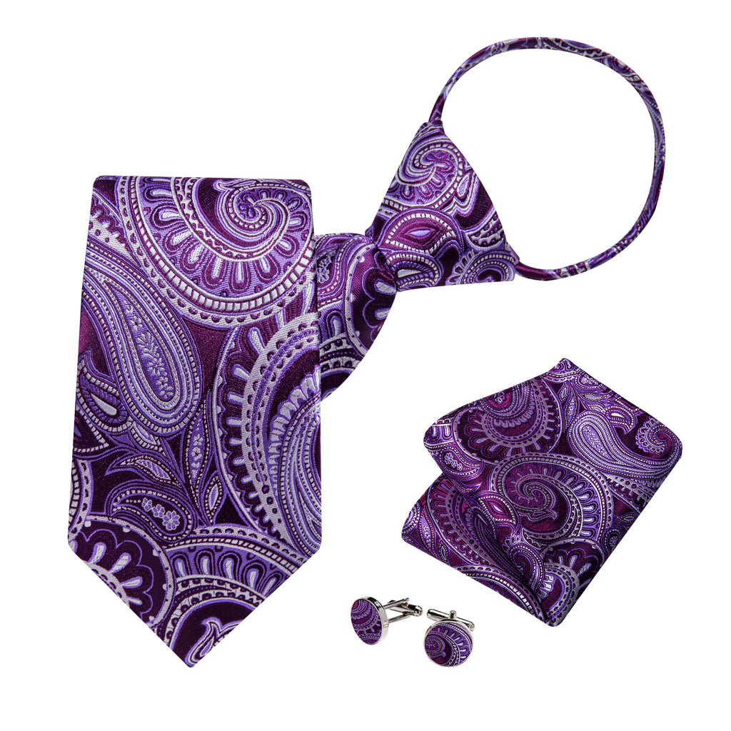 GentCrest Purple Paisley Tie Hanky Cufflinks Set - Image 3