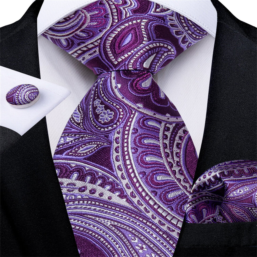 GentCrest Purple Paisley Tie Hanky Cufflinks Set - Image 1