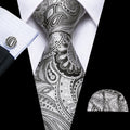 White Black Jacquard Paisley Silk Tie Set - GentCrest