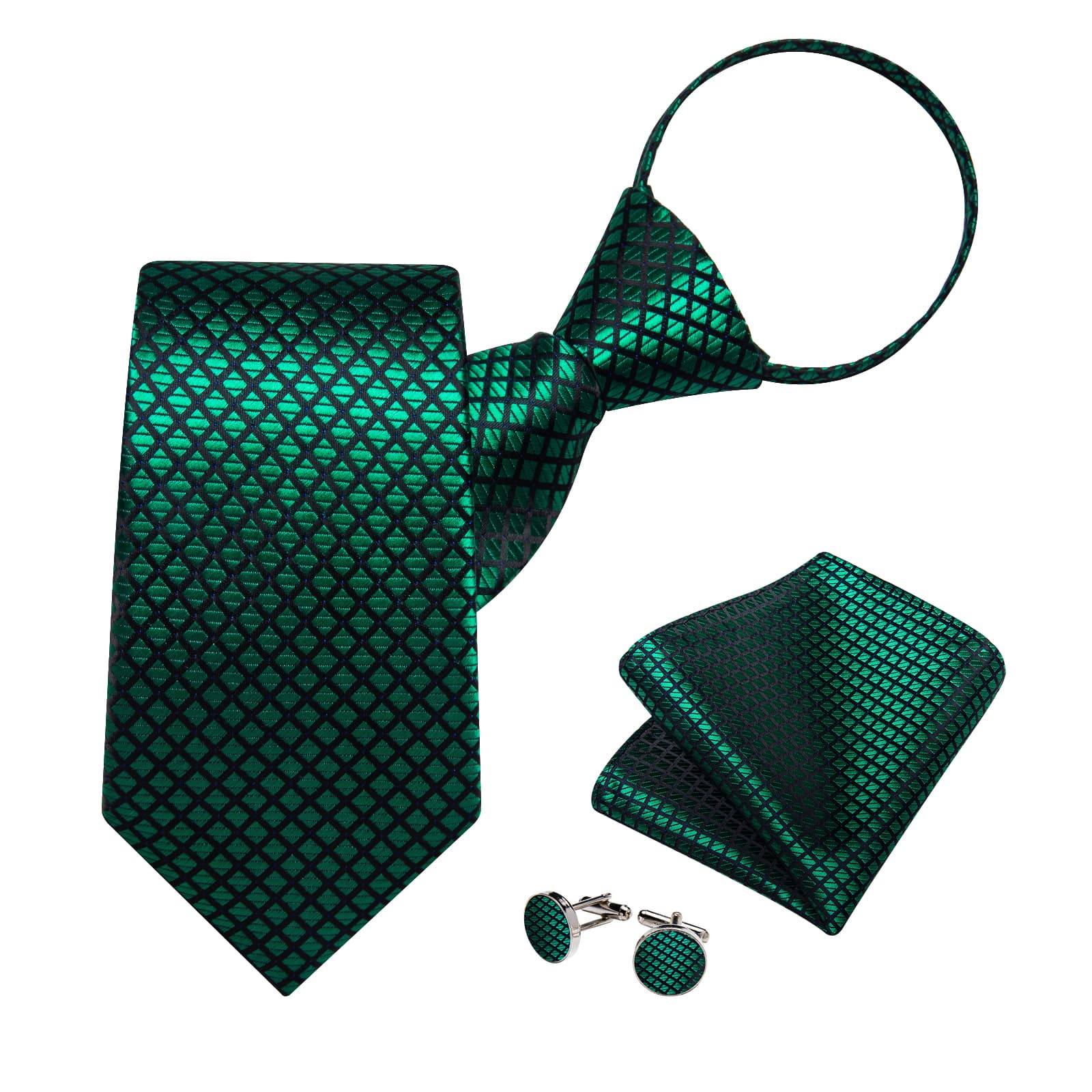 GentCrest Green Plaid Tie Hanky Cufflinks Set - Image 2