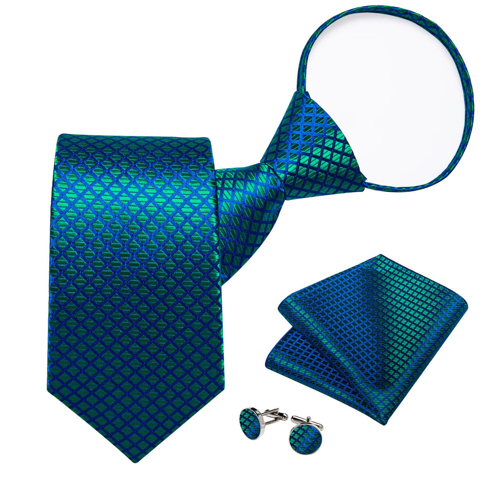 GentCrest Blue Plaid Tie Hanky Cufflinks Set - Image 2