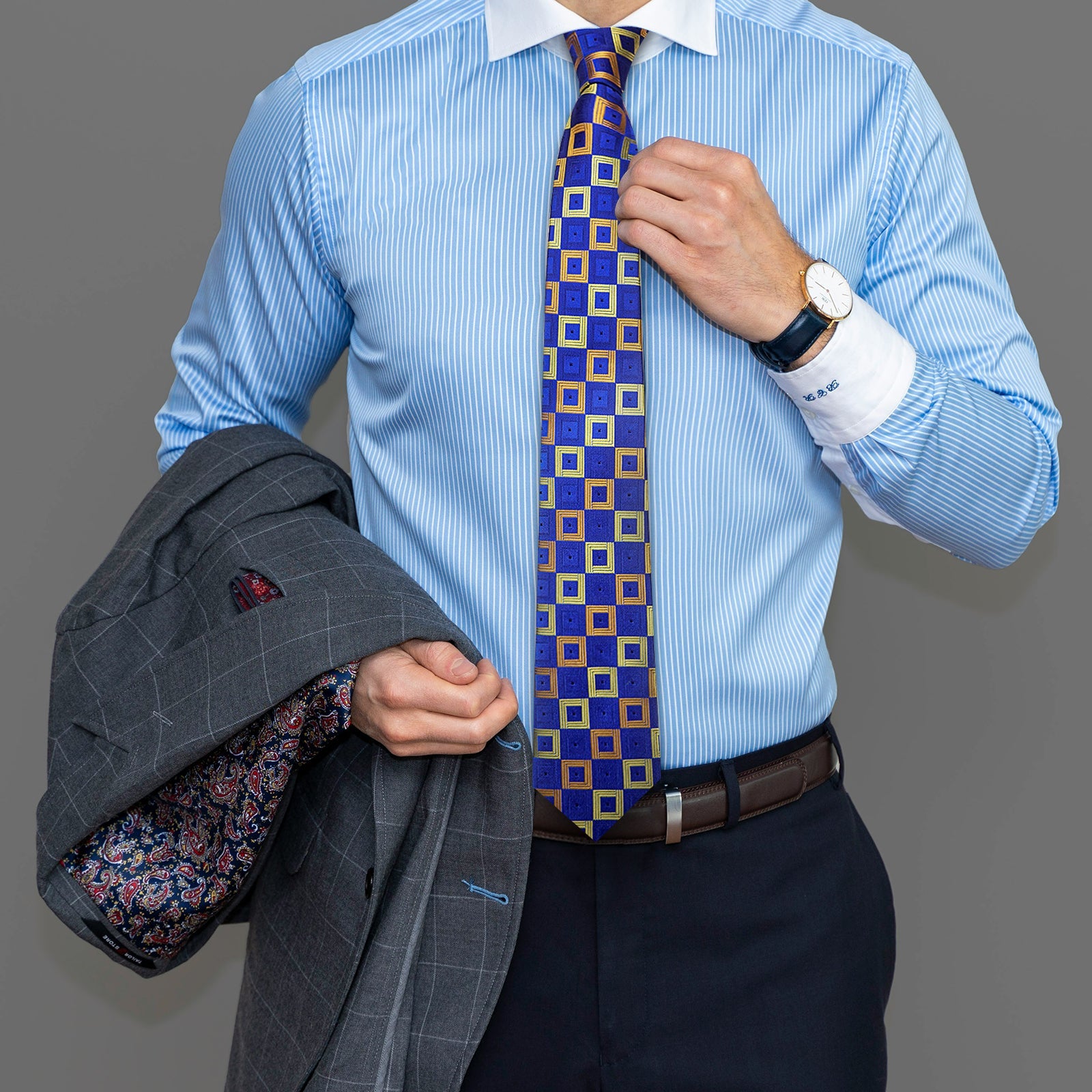GentCrest Blue Plaid Tie Hanky Cufflinks Set - Image 2