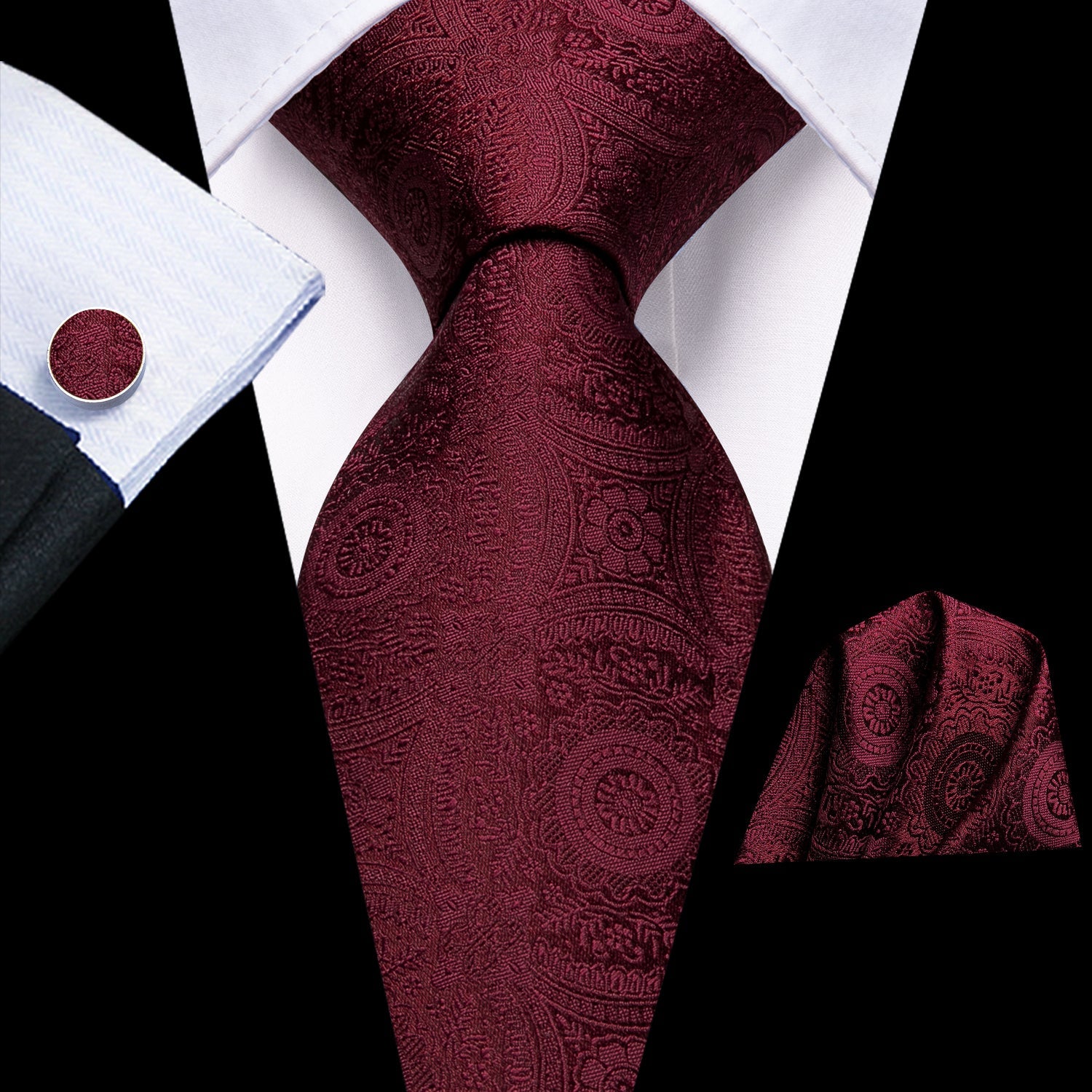 GentCrest Red Solid Tie Hanky Cufflinks Set - Image 1