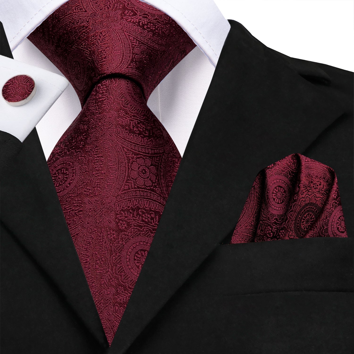 GentCrest Red Solid Tie Hanky Cufflinks Set - Image 2