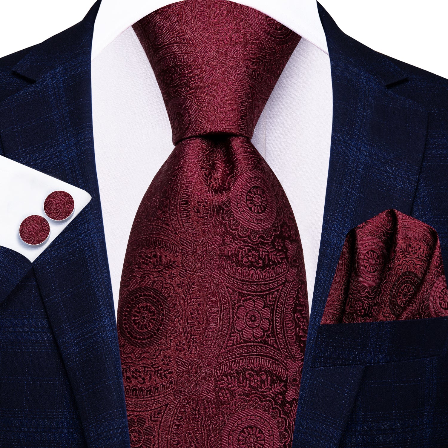 GentCrest Red Solid Tie Hanky Cufflinks Set - Image 4