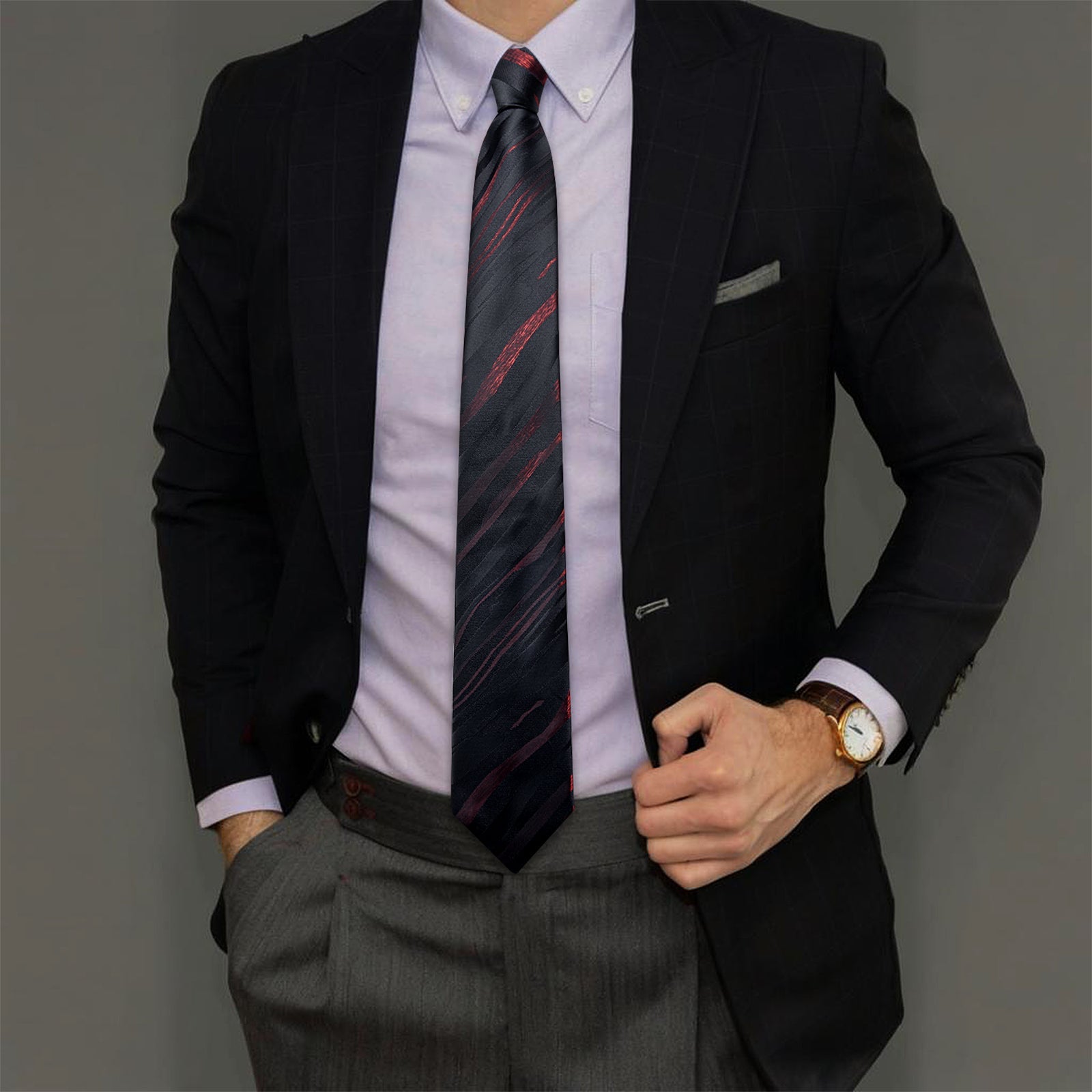GentCrest Black Striped Tie Hanky Cufflinks Set - Image 2