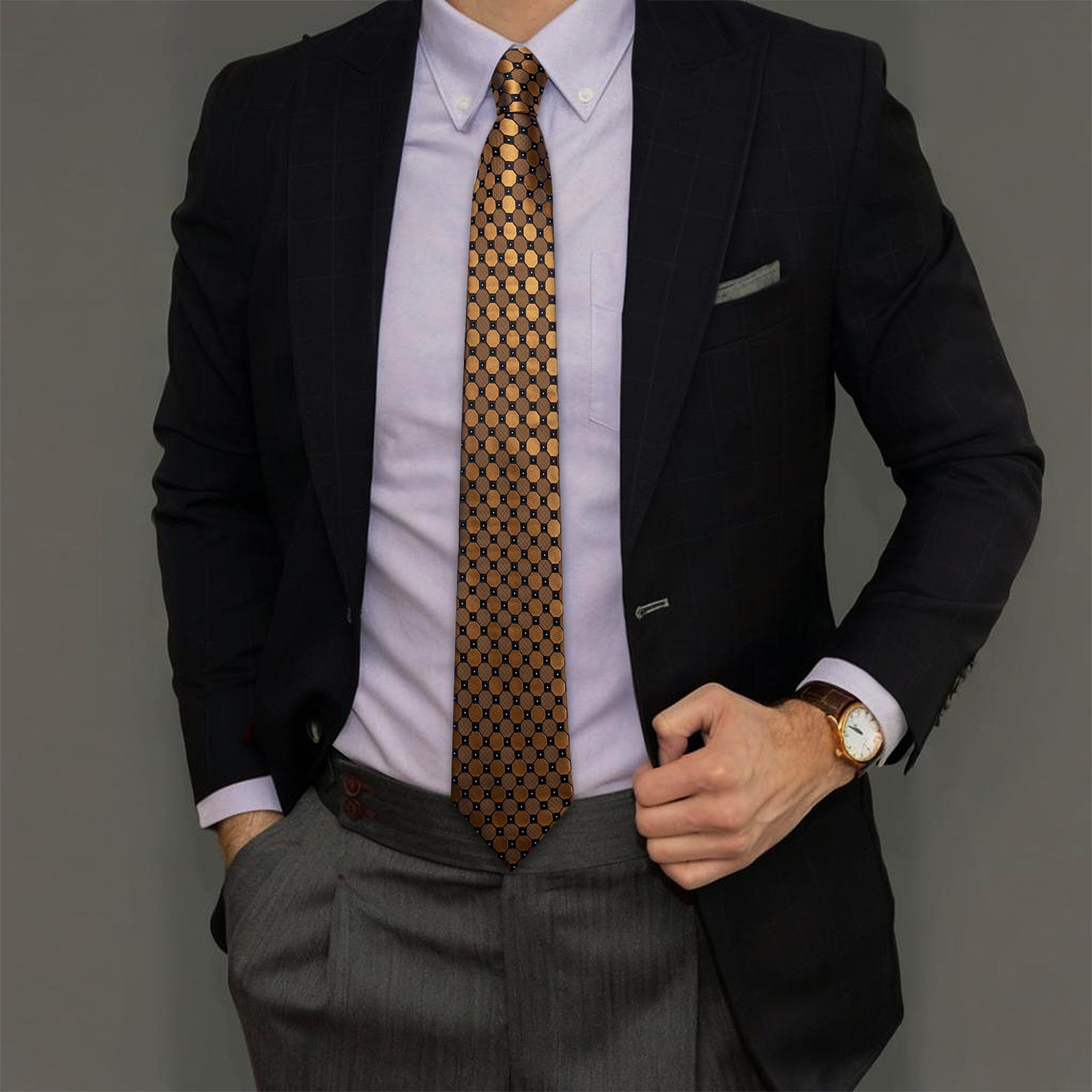 GentCrest Gold Plaid Tie Hanky Cufflinks Set - Image 3