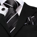 Black & White Diagonal Stripe & Dot Silk Tie Set - GentCrest