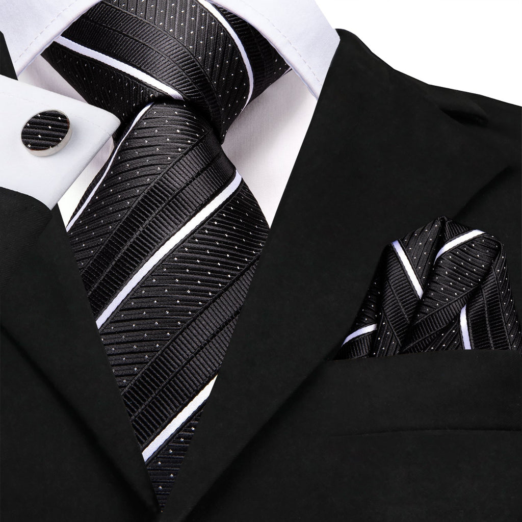 GentCrest Black Striped Tie Hanky Cufflinks Set - Image 1