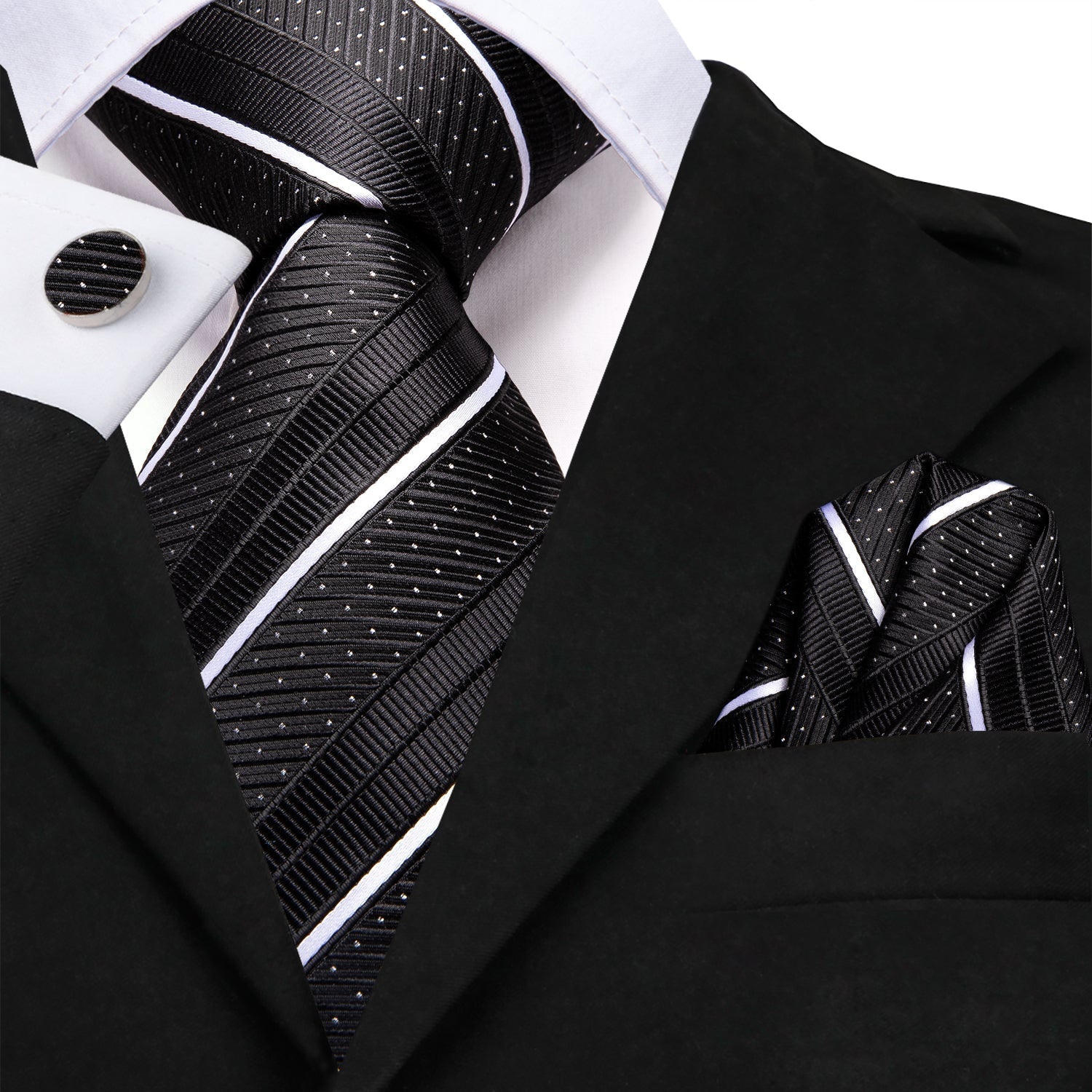 GentCrest Black Striped Tie Hanky Cufflinks Set - Image 1