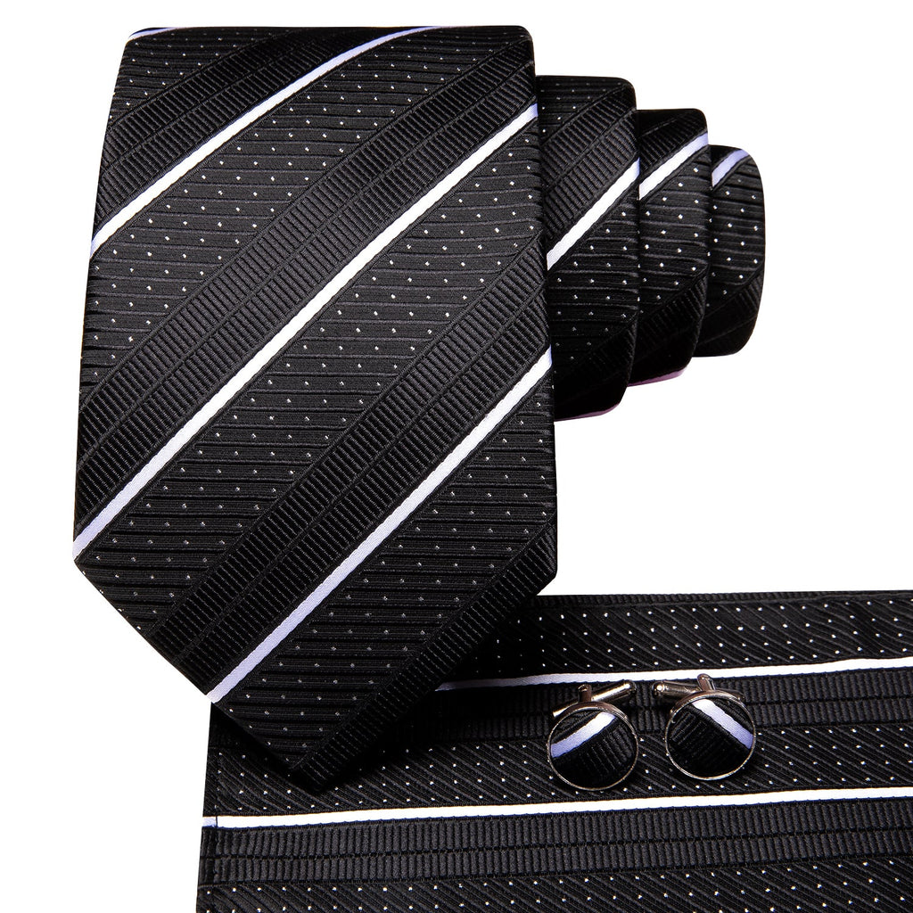GentCrest Black Striped Tie Hanky Cufflinks Set - Image 3