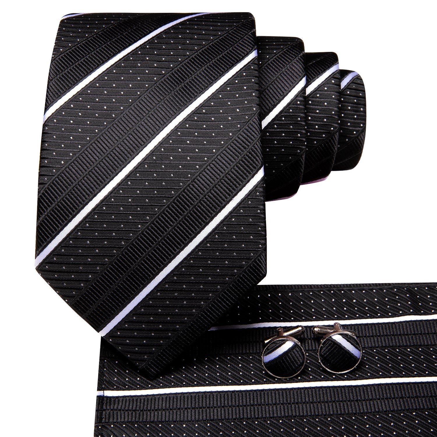 GentCrest Black Striped Tie Hanky Cufflinks Set - Image 3