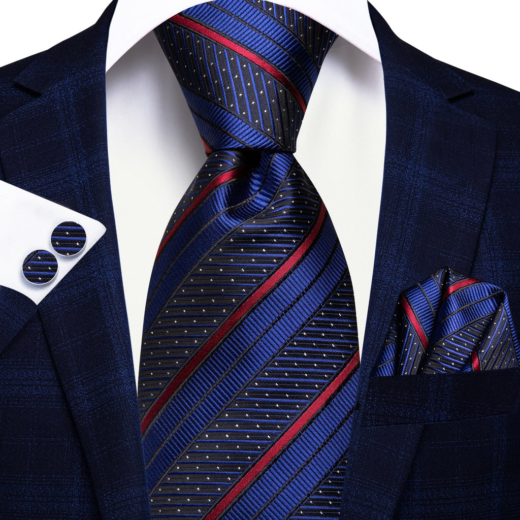 GentCrest Blue Striped Tie Hanky Cufflinks Set - Image 2