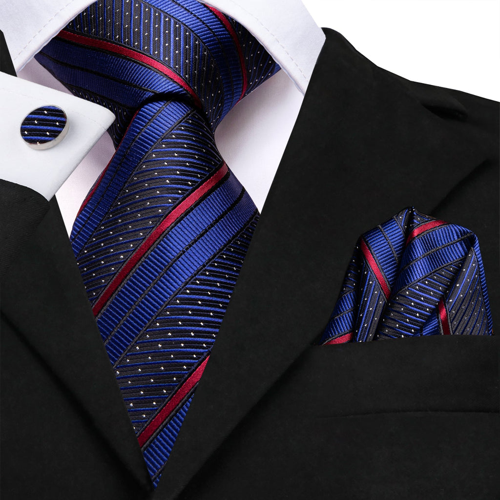 GentCrest Blue Striped Tie Hanky Cufflinks Set - Image 1