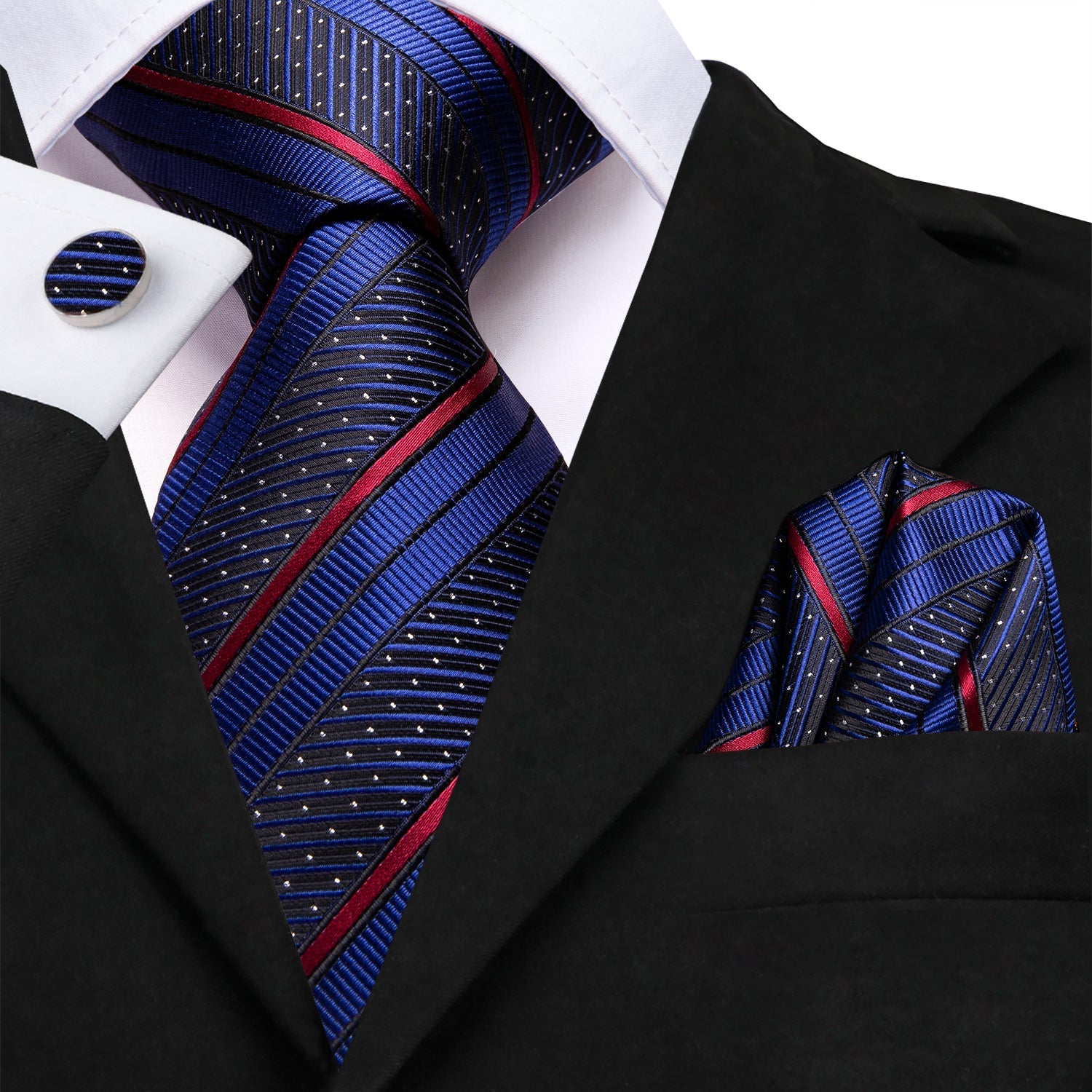 GentCrest Blue Striped Tie Hanky Cufflinks Set - Image 1