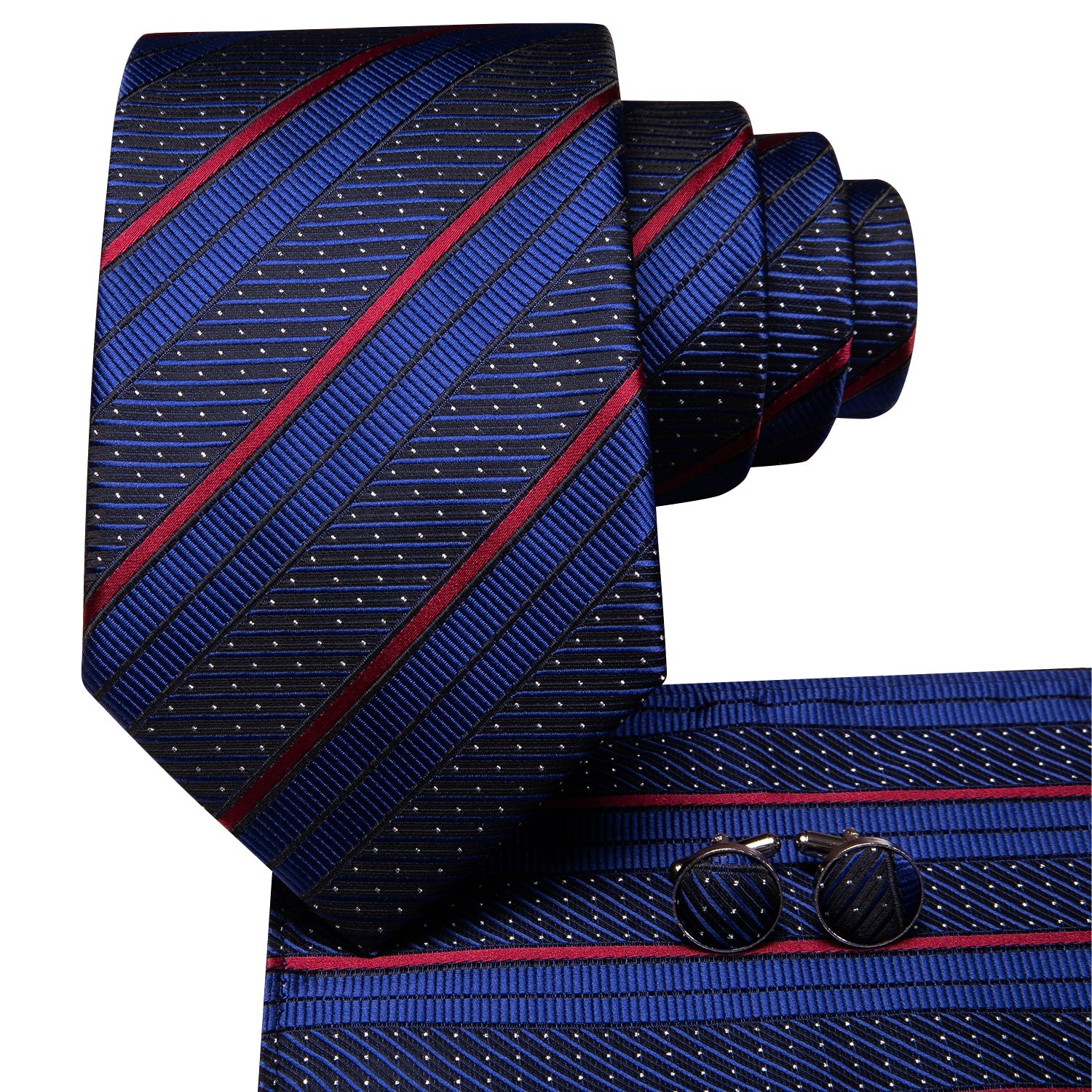GentCrest Blue Striped Tie Hanky Cufflinks Set - Image 3