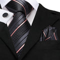 Gray and Pink Striped Silk Tie Set - GentCrest