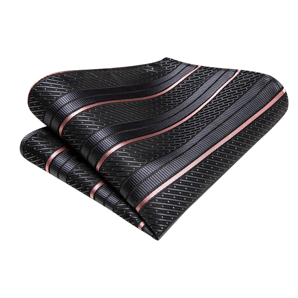 Gray and Pink Striped Silk Tie Set - GentCrest - View 5