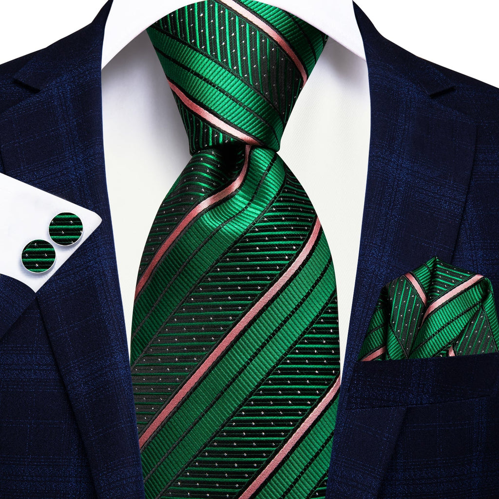 GentCrest Green Striped Tie Hanky Cufflinks Set - Image 2