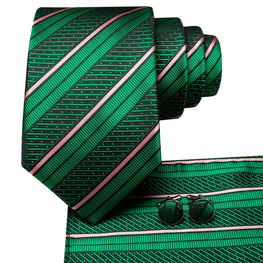 GentCrest Green Striped Tie Hanky Cufflinks Set - Image 3