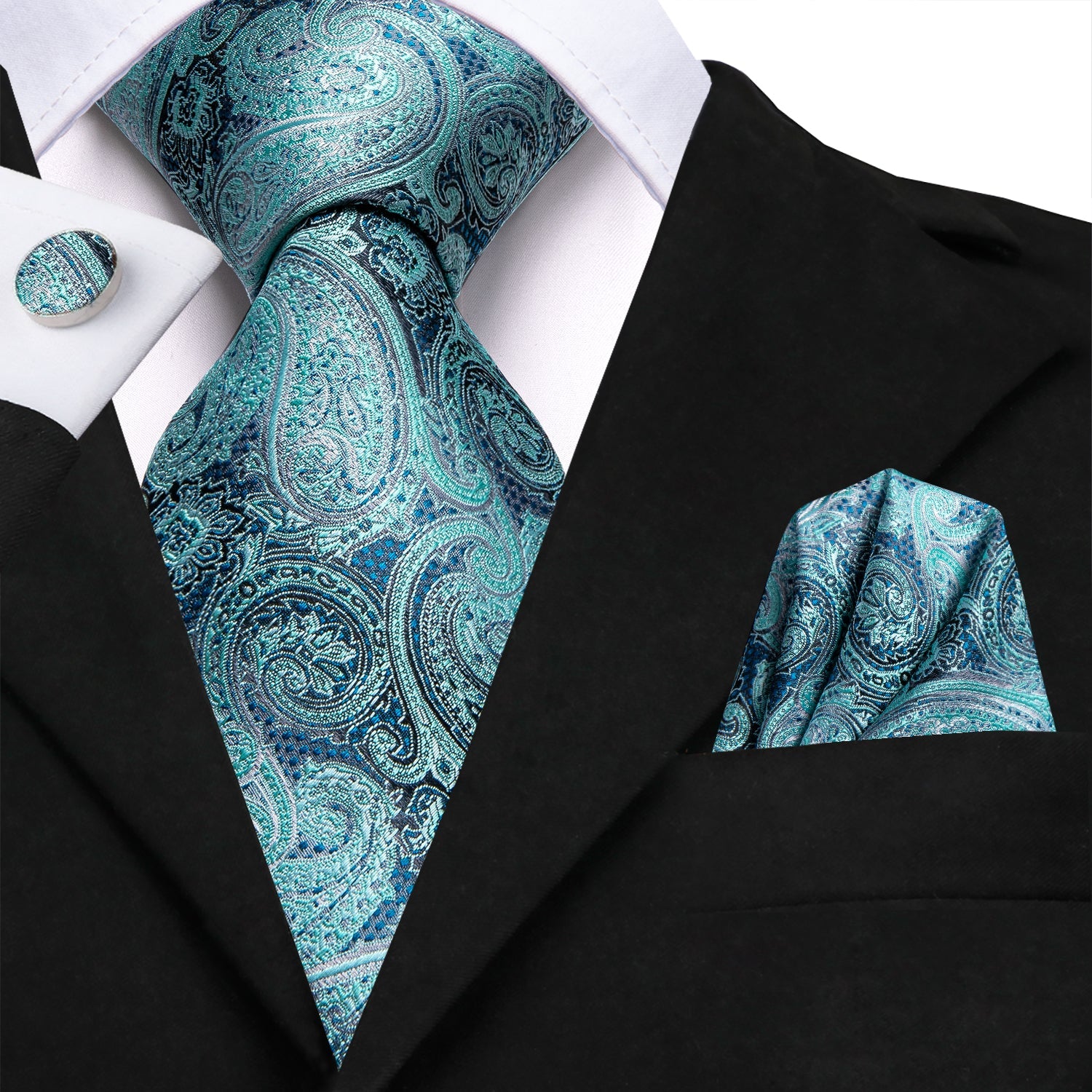 GentCrest Blue Paisley Tie Hanky Cufflinks Set - Image 1