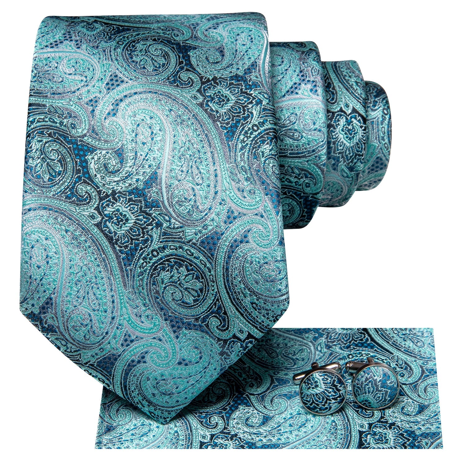 GentCrest Blue Paisley Tie Hanky Cufflinks Set - Image 2